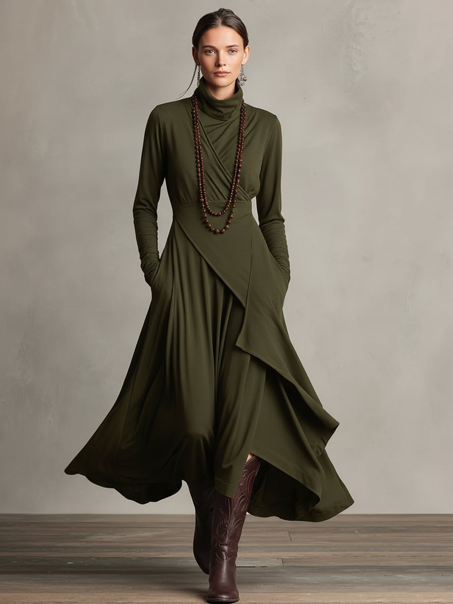 Aurora™ | Vestido largo de invitada de invierno con cuello alto drapeado