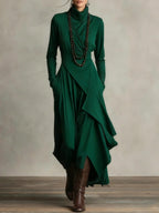 Aurora™ | Vestido largo de invitada de invierno con cuello alto drapeado