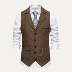 Ezra™ | Chaleco de traje de tweed de espiga entallado con solapa
