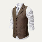 Ezra™ | Chaleco de traje de tweed de espiga entallado con solapa