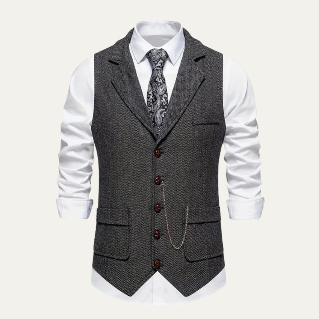 Ezra™ | Chaleco de traje de tweed de espiga entallado con solapa