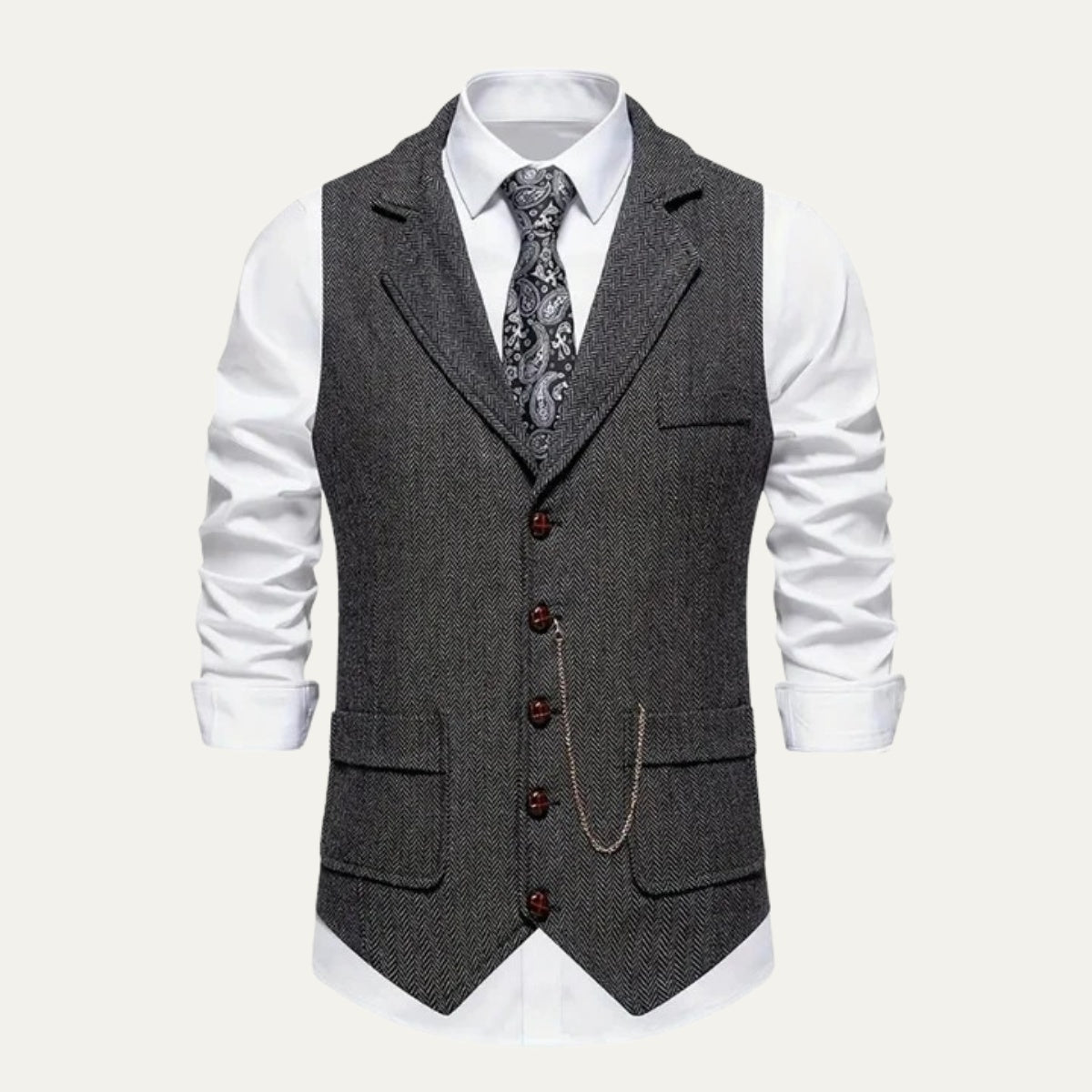Ezra™ | Chaleco de traje de tweed de espiga entallado con solapa