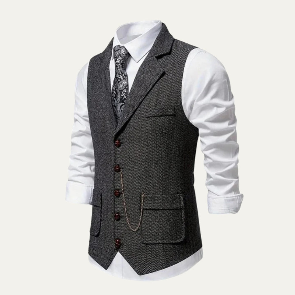 Ezra™ | Chaleco de traje de tweed de espiga entallado con solapa