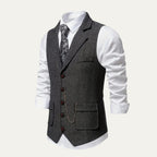 Ezra™ | Chaleco de traje de tweed de espiga entallado con solapa