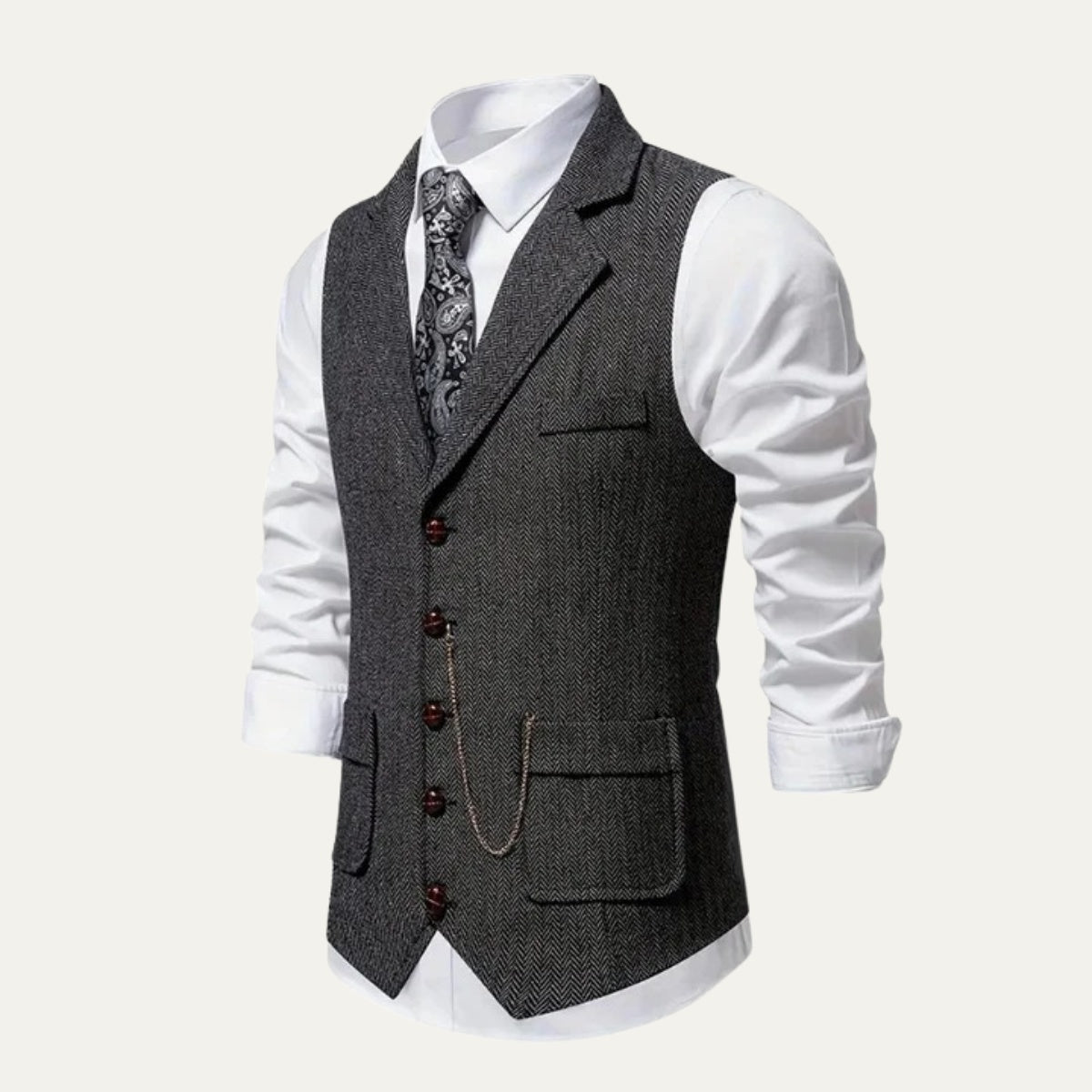 Ezra™ | Chaleco de traje de tweed de espiga entallado con solapa