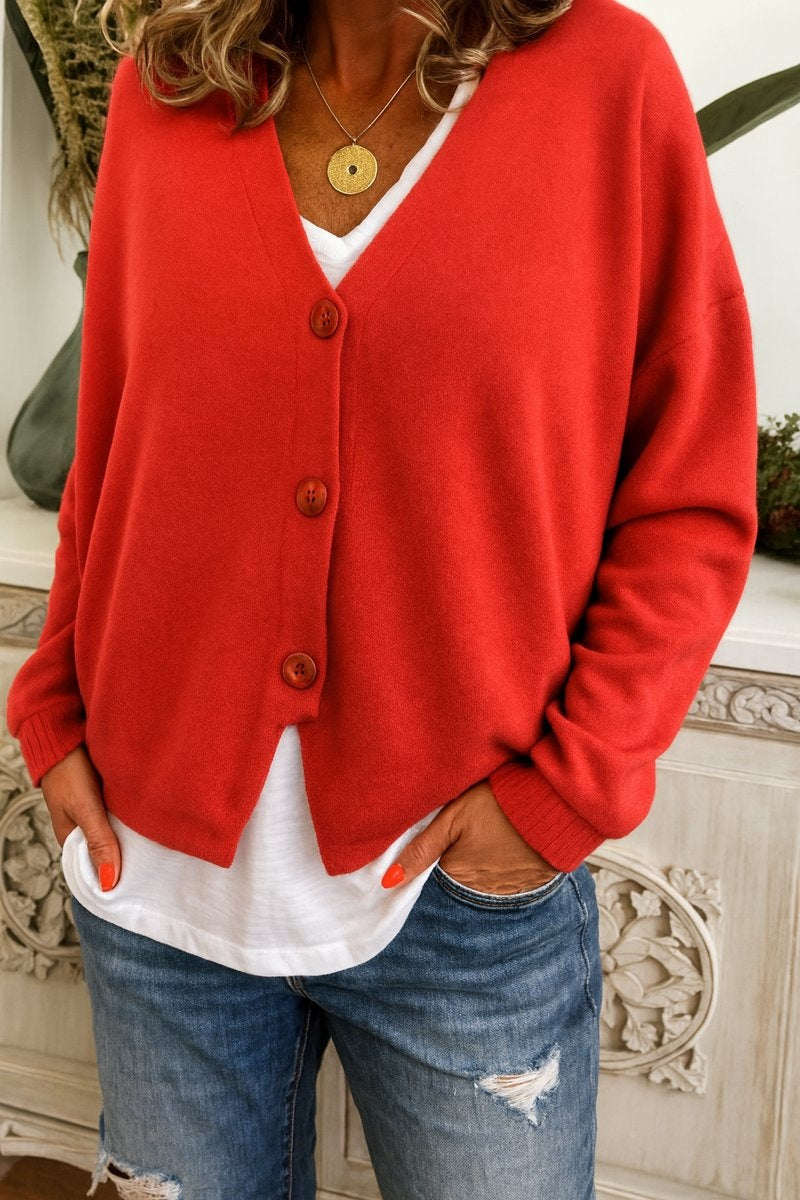 Ella™ | Cárdigan de punto oversize con escote en V y botones