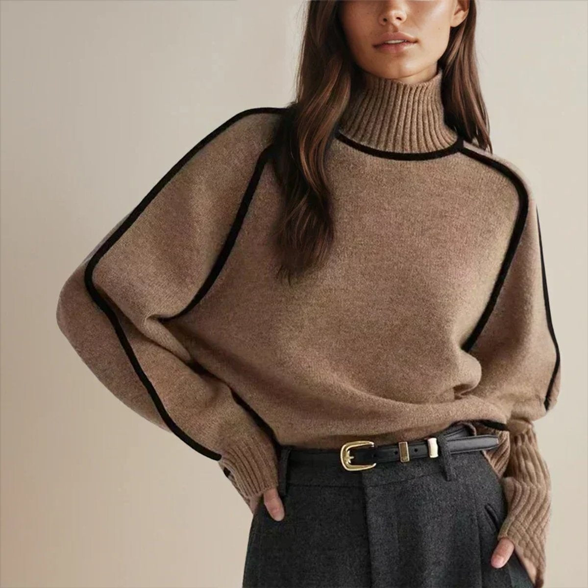 Genevieve™ | Jersey oversize de cuello alto con rayas