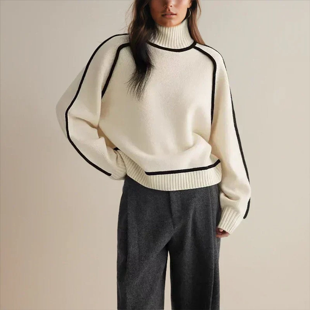 Genevieve™ | Jersey oversize de cuello alto con rayas