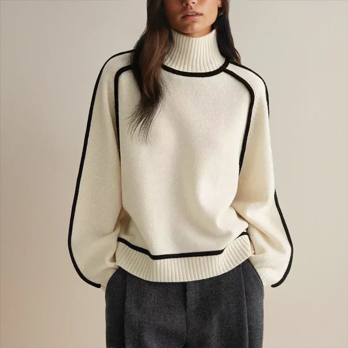 Genevieve™ | Jersey oversize de cuello alto con rayas