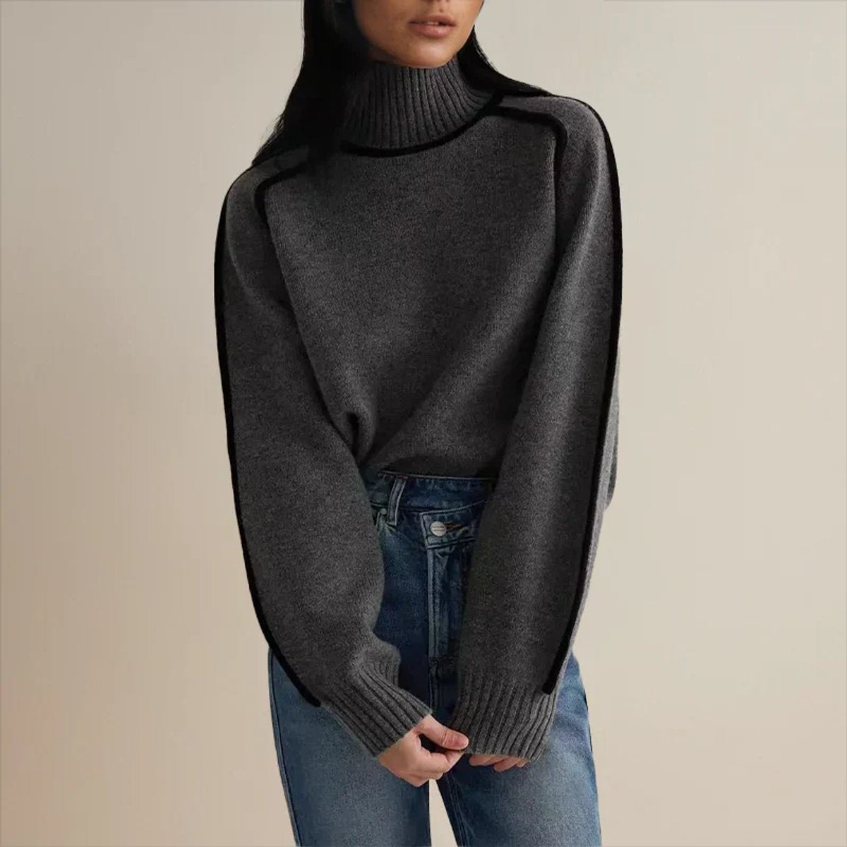 Genevieve™ | Jersey oversize de cuello alto con rayas