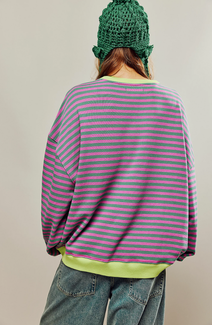 Adeline™ | Sudadera oversize de rayas con cuello redondo