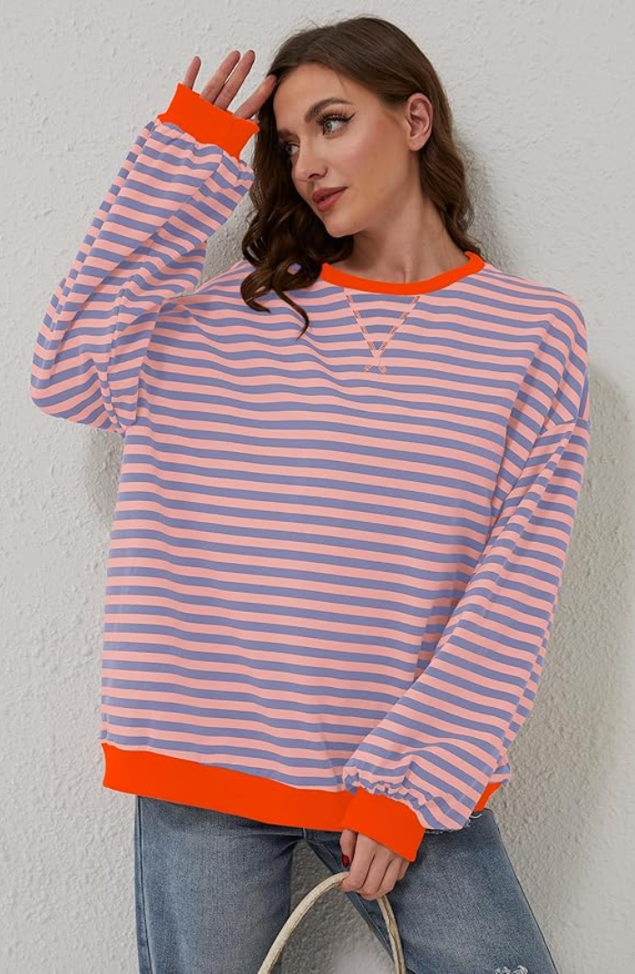Adeline™ | Sudadera oversize de rayas con cuello redondo