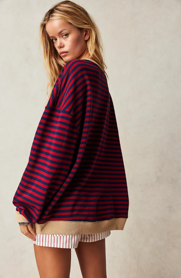 Adeline™ | Sudadera oversize de rayas con cuello redondo