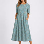 Amelia™ | Vestido midi floral de invitada de otoño con manga corta