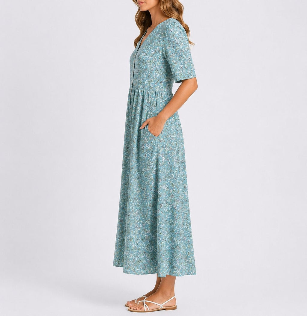 Amelia™ | Vestido midi floral de invitada de otoño con manga corta