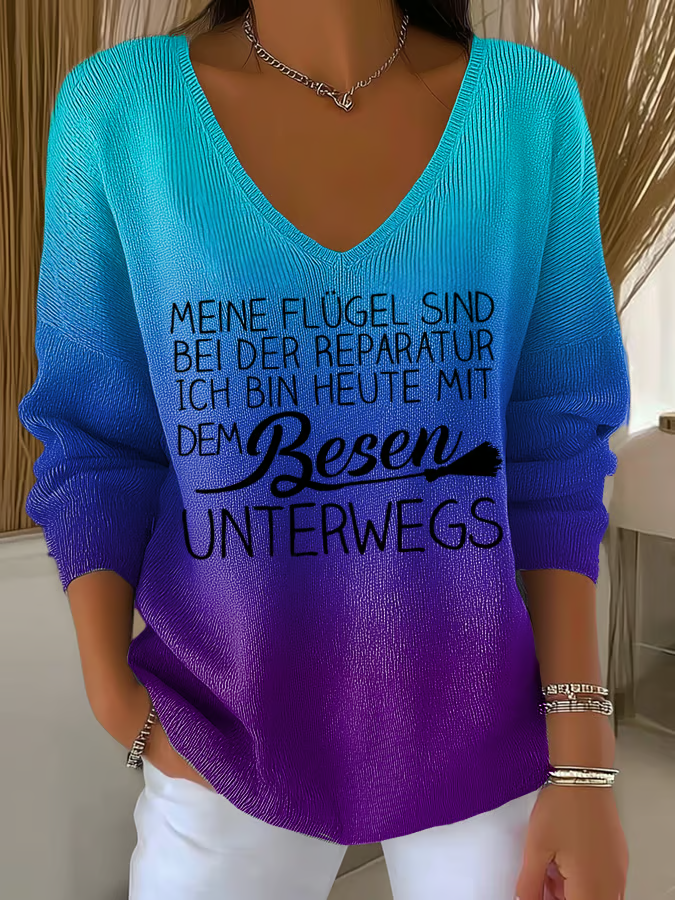 Ava™ | Camiseta oversize de manga larga con mensaje y cuello pico