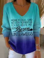 Ava™ | Camiseta oversize de manga larga con mensaje y cuello pico