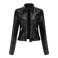 Leila™ | Cazadora biker de piel con cuello mao y cremallera