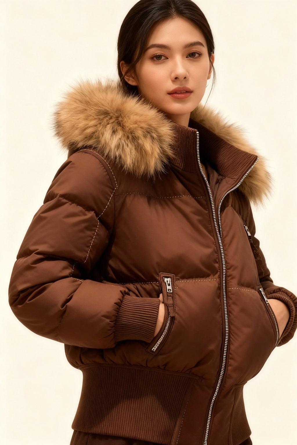 Ashley™ | Chaqueta acolchada con capucha de pelo sintético