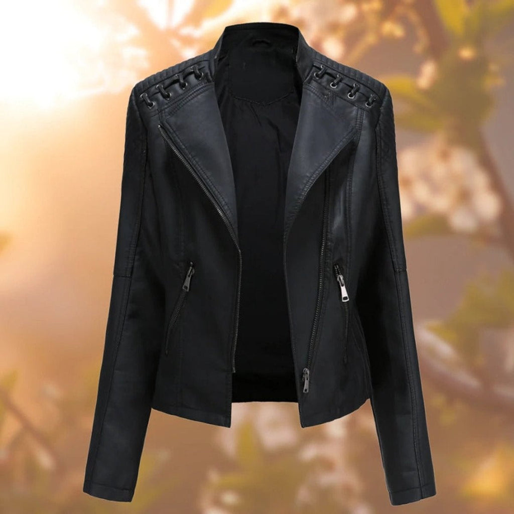 Celeste™ | Chaqueta motera de polipiel con detalle en hombros