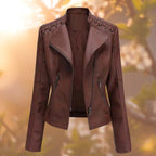 Celeste™ | Chaqueta motera de polipiel con detalle en hombros