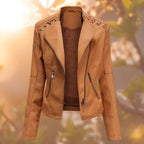 Celeste™ | Chaqueta motera de polipiel con detalle en hombros