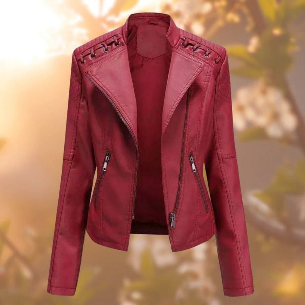 Celeste™ | Chaqueta motera de polipiel con detalle en hombros