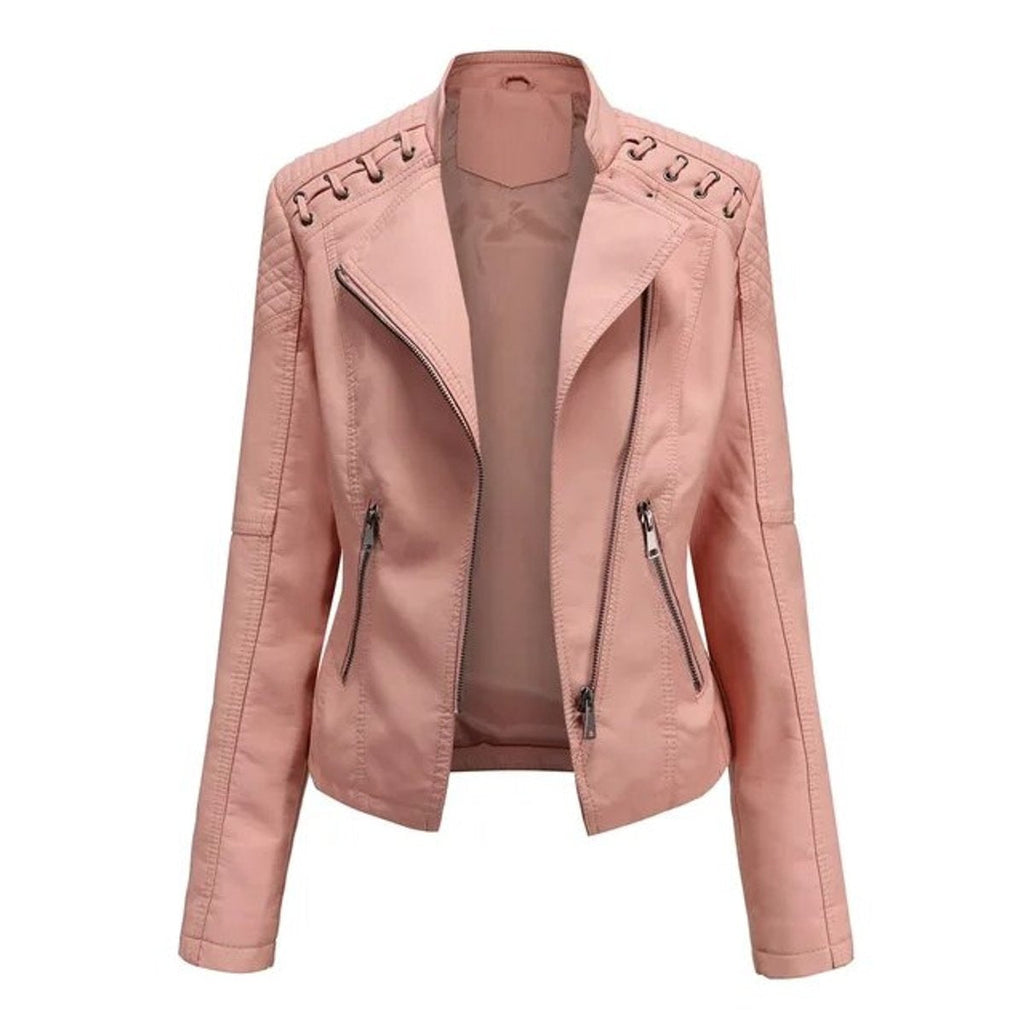 Celeste™ | Chaqueta motera de polipiel con detalle en hombros