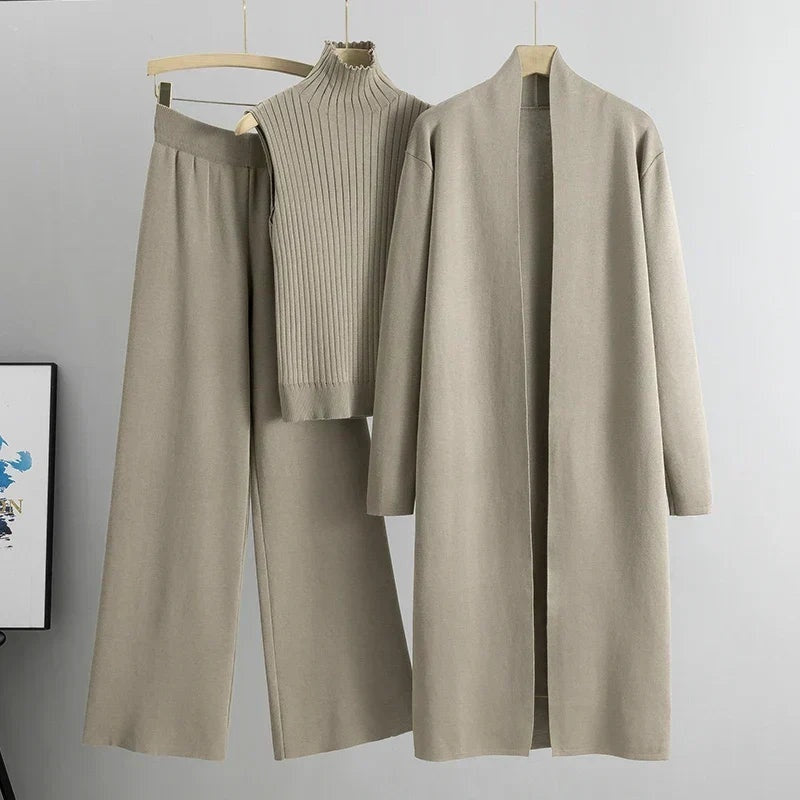 Anna™ | Conjunto de punto de 3 piezas con cárdigan y pantalón ancho
