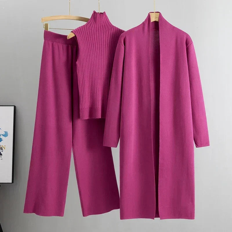 Anna™ | Conjunto de punto de 3 piezas con cárdigan y pantalón ancho