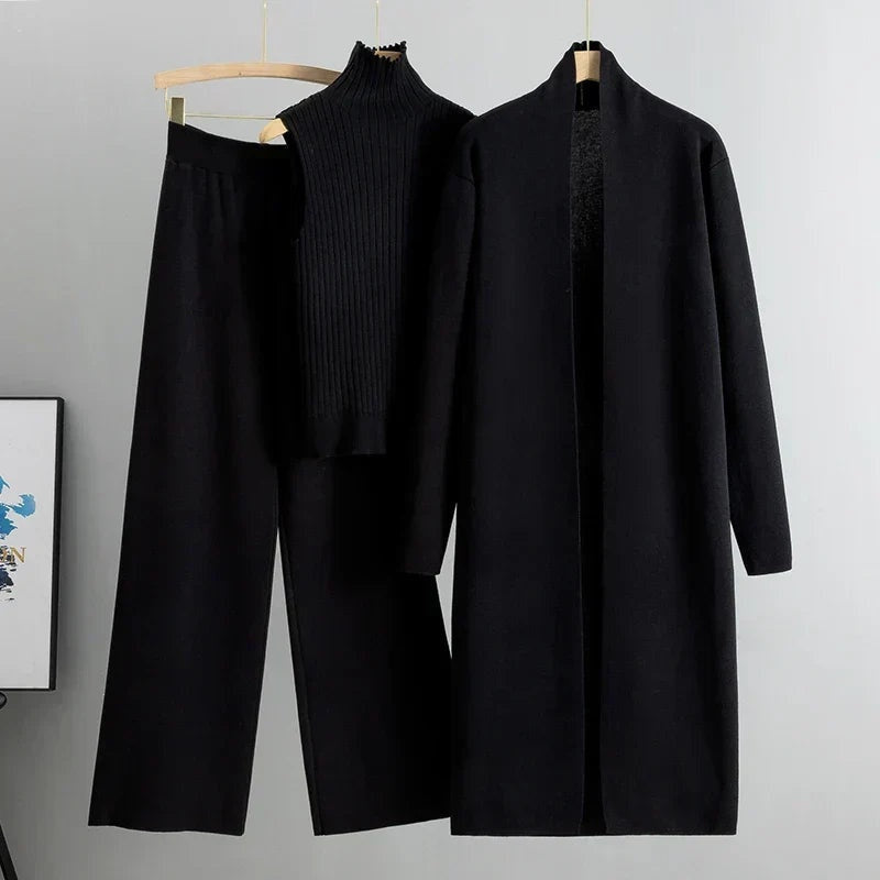 Anna™ | Conjunto de punto de 3 piezas con cárdigan y pantalón ancho