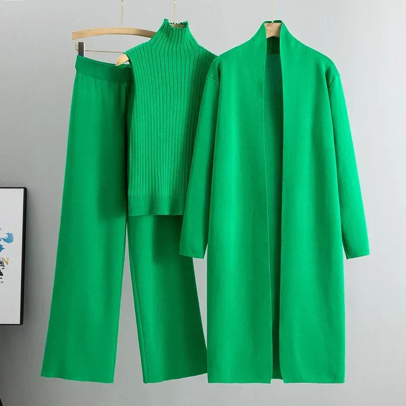 Anna™ | Conjunto de punto de 3 piezas con cárdigan y pantalón ancho