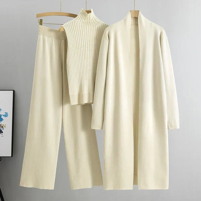 Anna™ | Conjunto de punto de 3 piezas con cárdigan y pantalón ancho