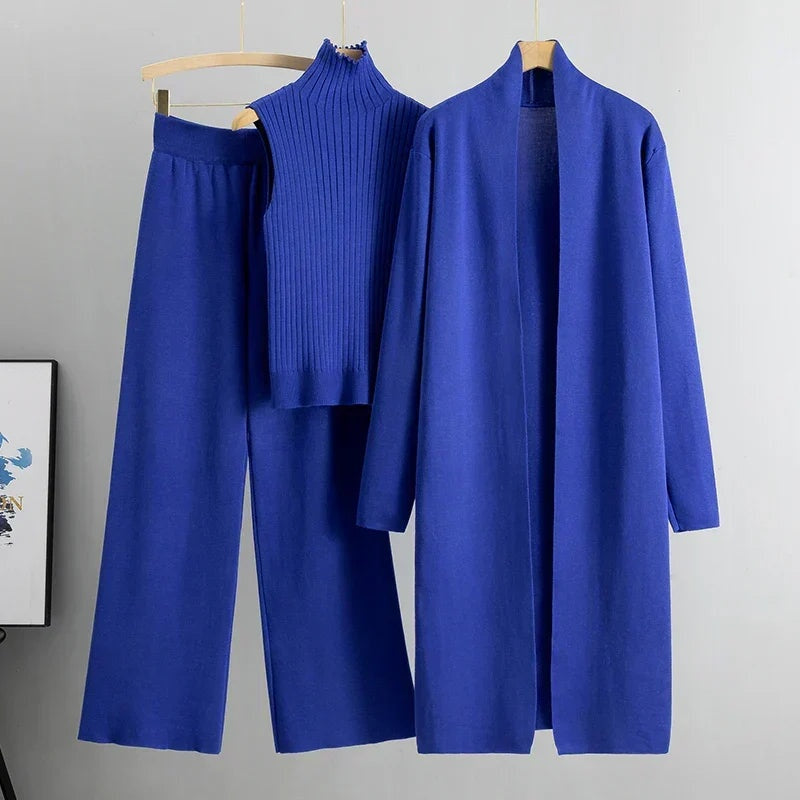 Anna™ | Conjunto de punto de 3 piezas con cárdigan y pantalón ancho