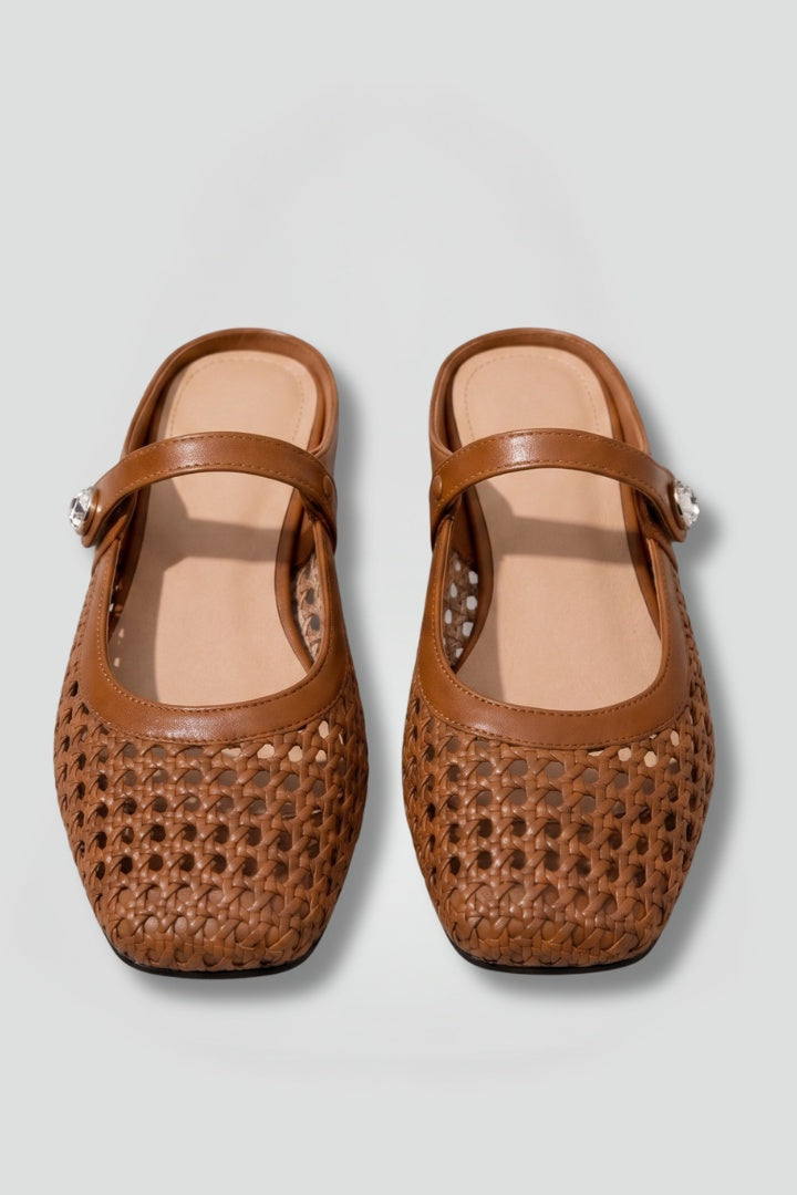 Addison™ | Mules planas trenzadas estilo Mary Jane con tira joya
