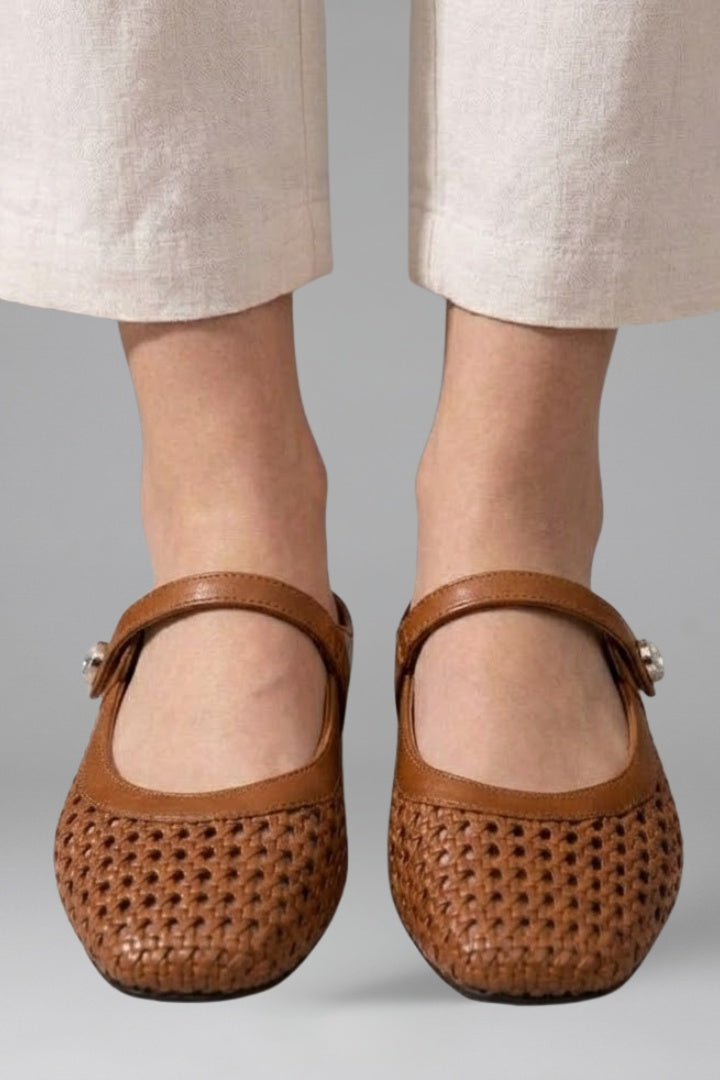 Addison™ | Mules planas trenzadas estilo Mary Jane con tira joya