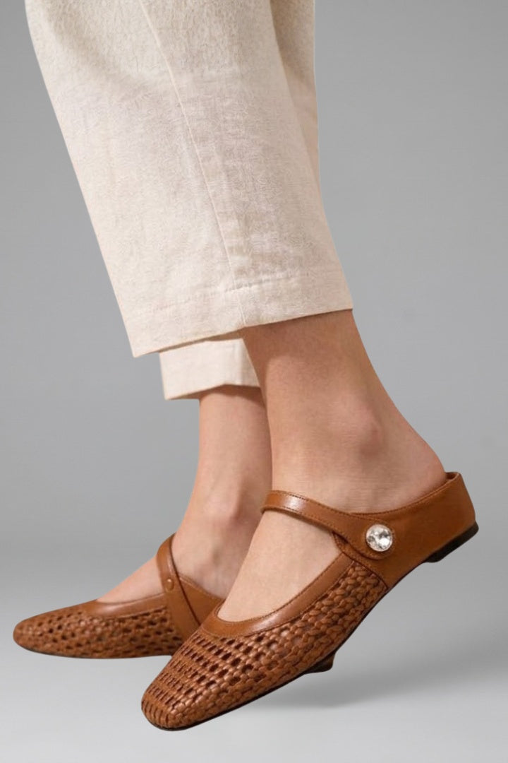 Addison™ | Mules planas trenzadas estilo Mary Jane con tira joya