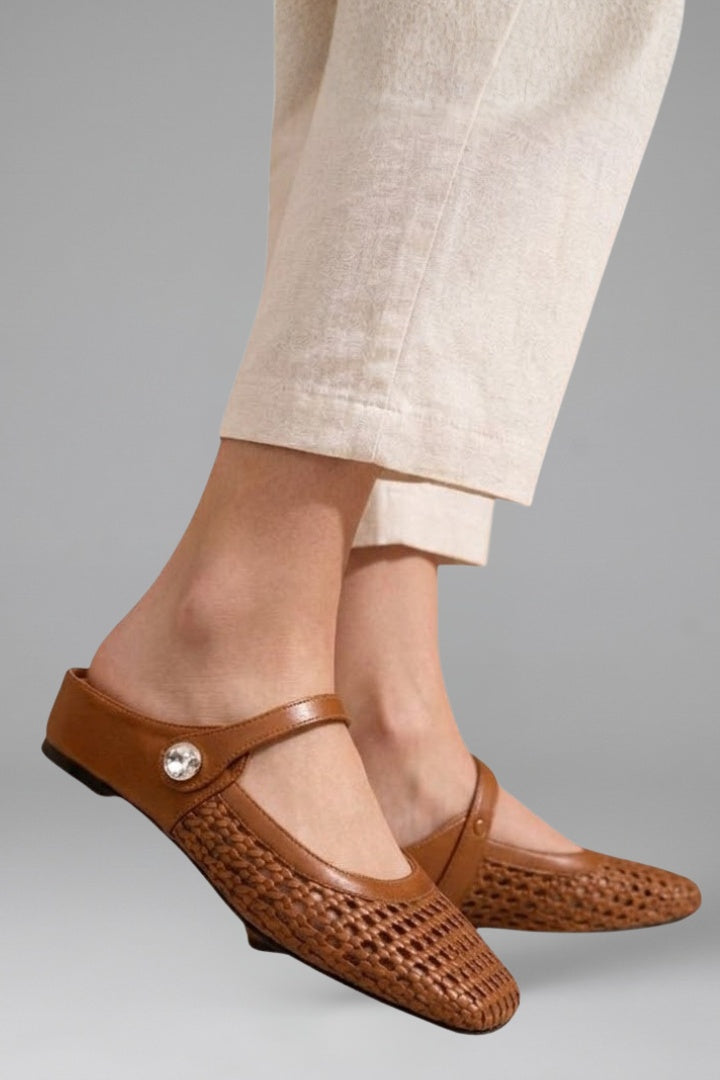 Addison™ | Mules planas trenzadas estilo Mary Jane con tira joya