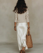 Ashley™ | Conjunto efecto vestido midi de punto y falda satinada