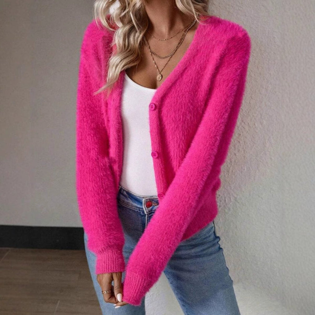 Avery™ | Cárdigan de punto suave con cuello pico y botones