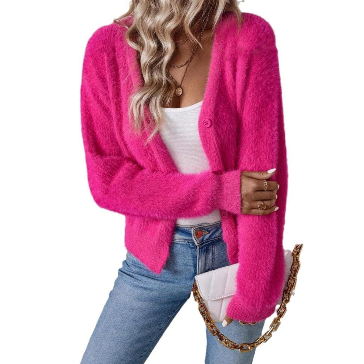 Avery™ | Cárdigan de punto suave con cuello pico y botones
