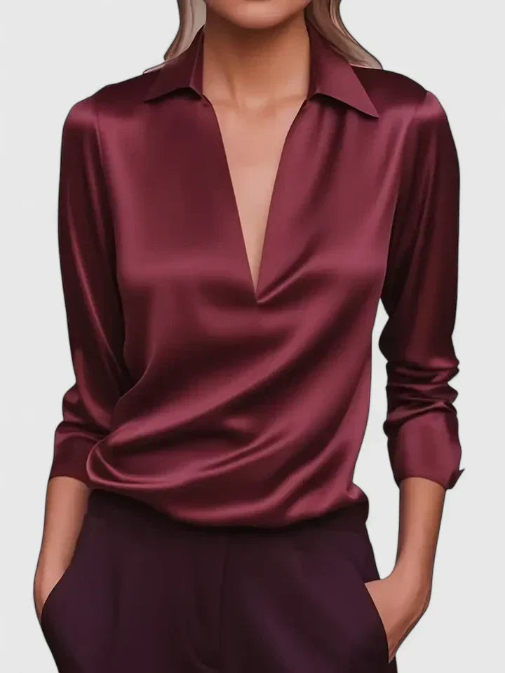 Katherine™ | Blusa de manga larga con escote drapeado