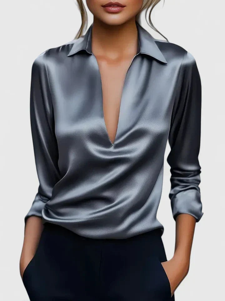 Katherine™ | Blusa de manga larga con escote drapeado