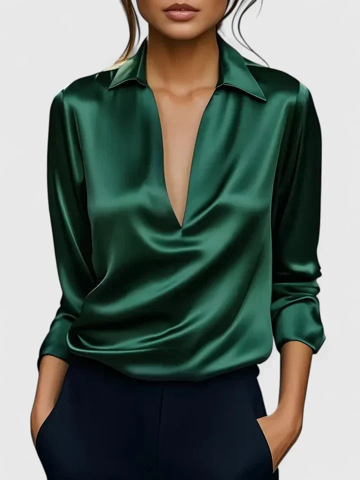 Katherine™ | Blusa de manga larga con escote drapeado