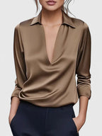 Katherine™ | Blusa de manga larga con escote drapeado