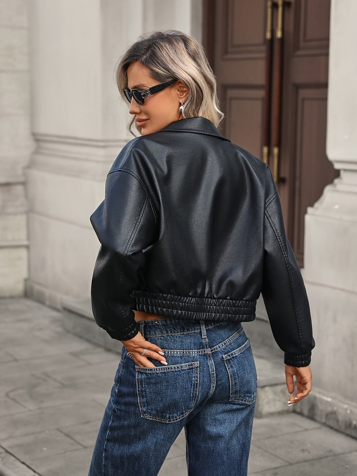 Adeline™ | Cazadora bomber efecto piel con cremallera