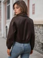 Adeline™ | Cazadora bomber efecto piel con cremallera