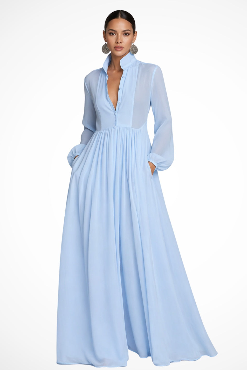 Caroline™ | Vestido de novia sencillo de gasa con manga larga