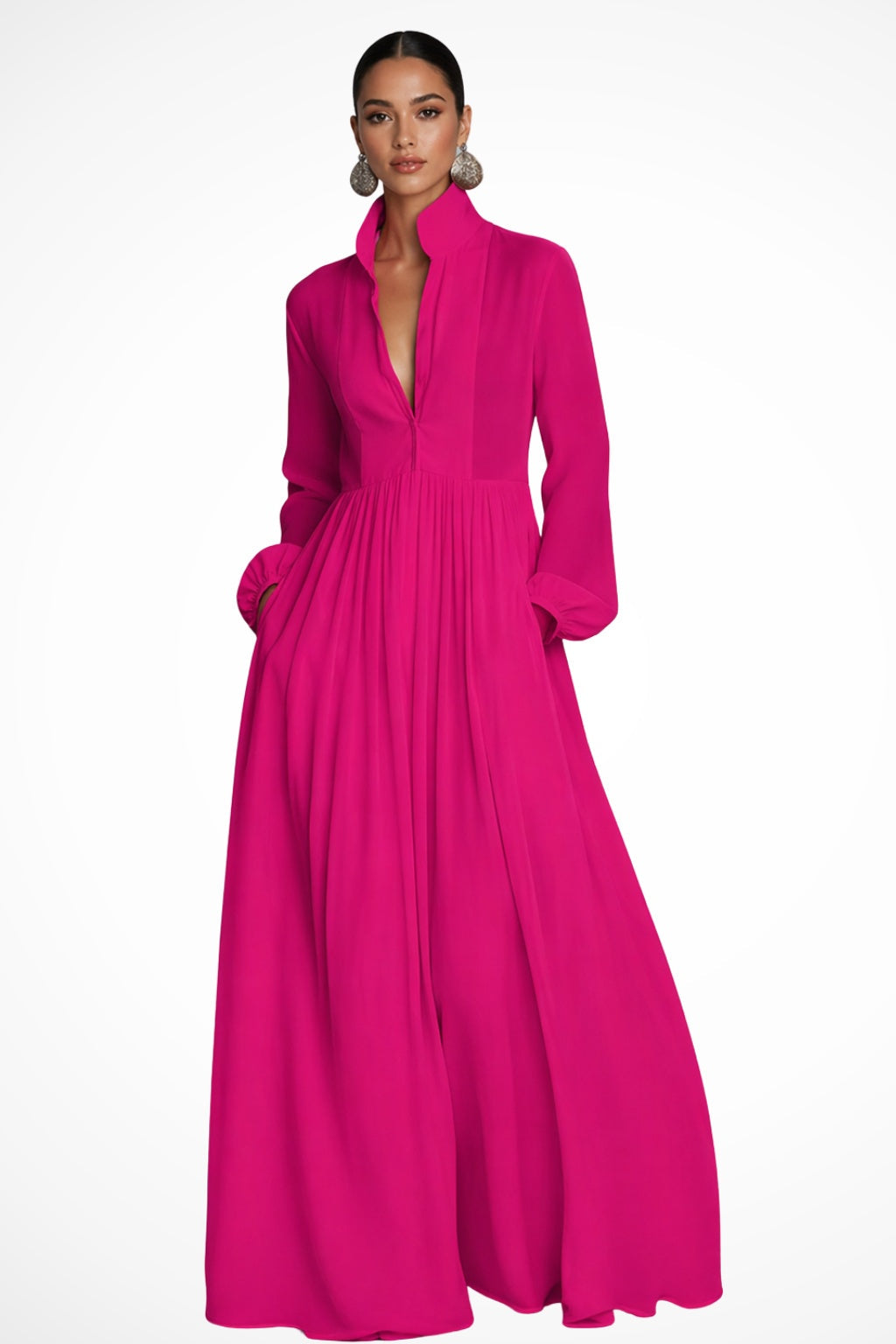 Caroline™ | Vestido de novia sencillo de gasa con manga larga