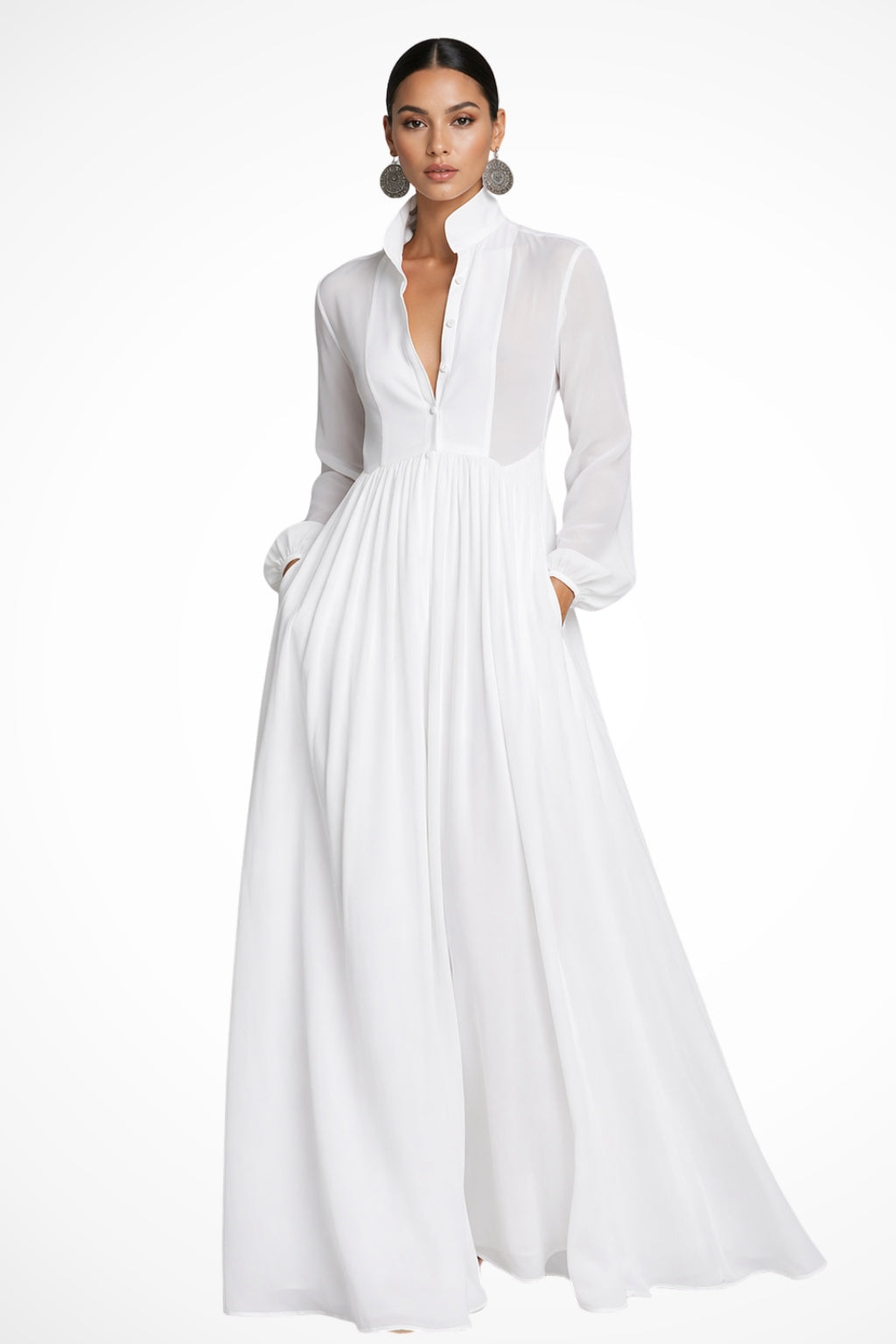 Caroline™ | Vestido de novia sencillo de gasa con manga larga